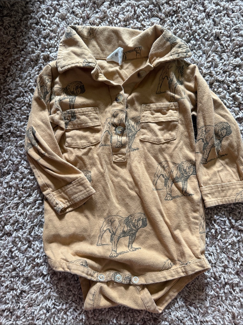 kate quinn Camel Button-Front Baby Shirt with Dog Print